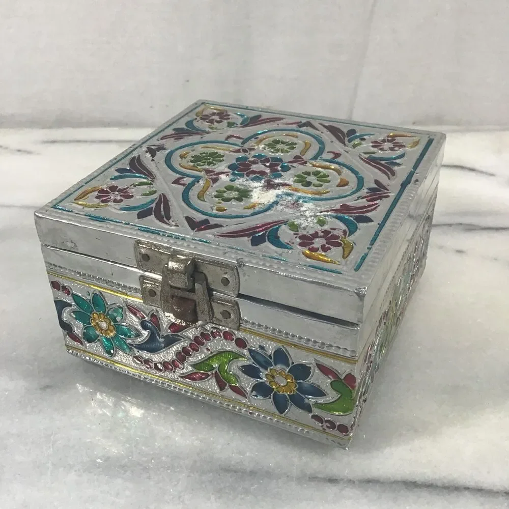 Vintage Style Meenakari Jewelry Box Reproduction Indian Metal Trinket